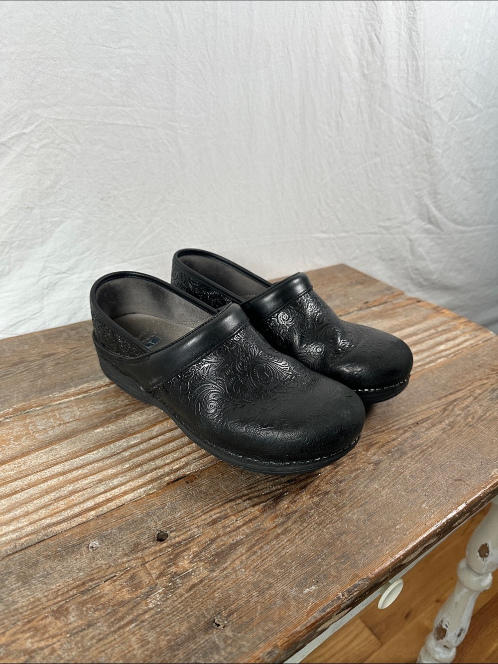 Dansko Black Embossed Leather Professional Clogs